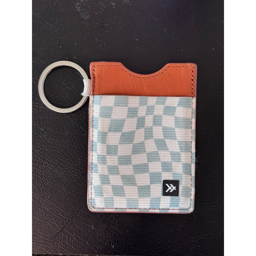 Thread Wallets Leather Card Holder Keyring Warped Checkerboard Brown Blue